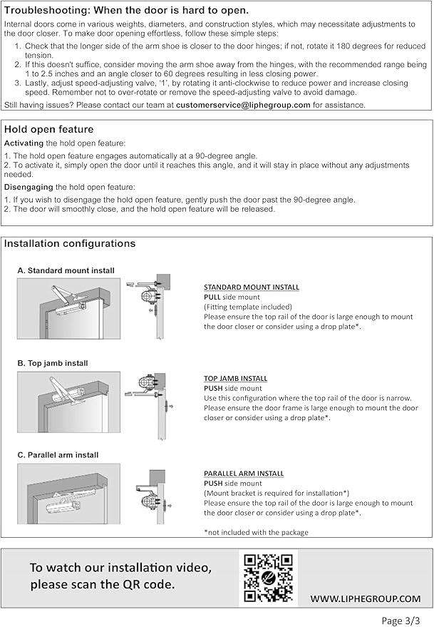 Automatic Door Closer - Hold Open Feature - Adjustable Hydraulic Heavy Duty Door Closer for Commercial and Residential Use - Quick and Easy Installation on Interior and Exterior Doors