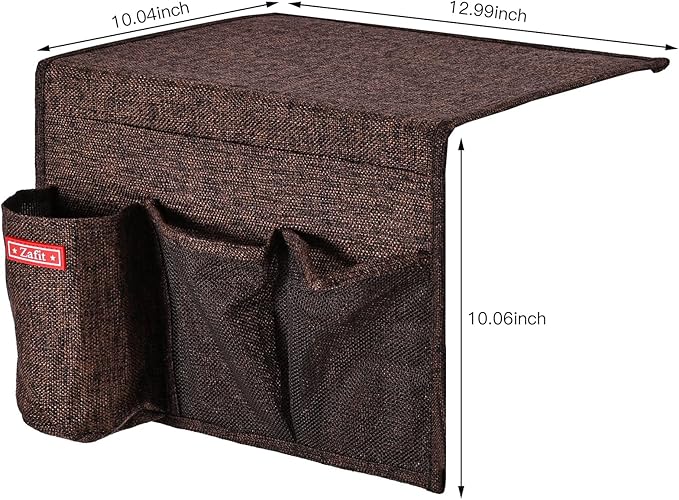Linen 4 Pockets Bedside Caddy, Bedside Storage Organizer for Magazine, Remotes, Phone (Coffee)
