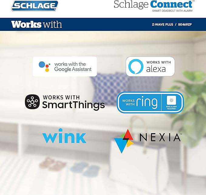 Schlage Connect Smart Deadbolt Lock with Touchscreen Keypad, Keyless Front Door Entry, Z-Wave Plus Compatible, Satin Chrome, BE469ZP CEN 626