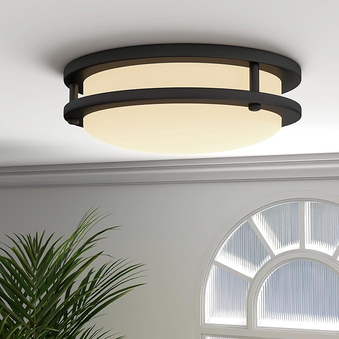 11 Inch LED Ceiling Light Fixture, 2700K/3000K/3500K/4000K/5000K Adjustable, Dimmable Flush Mount Modern Lighting for Bedroom Living & Laundry Room Kitchen Hallway Bathroom Basement, Black, 2 Pack