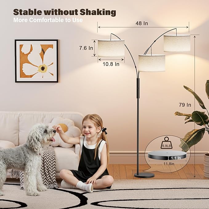 27W Floor Lamps for Living Room - Super Bright Dimmable Tree Floor Lamp, Modern Standing Lamp with Remote Control & Knob Switch, 3 Lights Tall Lamp for Living Room Corner, Bedroom, Office