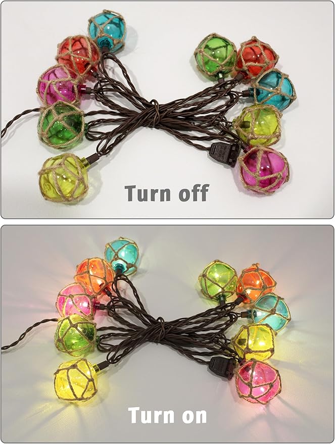 8.5 Ft Nautical Fishing Float String Lights, Plug in Beach Themed Buoy Lights Set of 10 LED Tiki Bar Lights Indoor Home Decor and Outdoor Patio Decorations-Multicolor