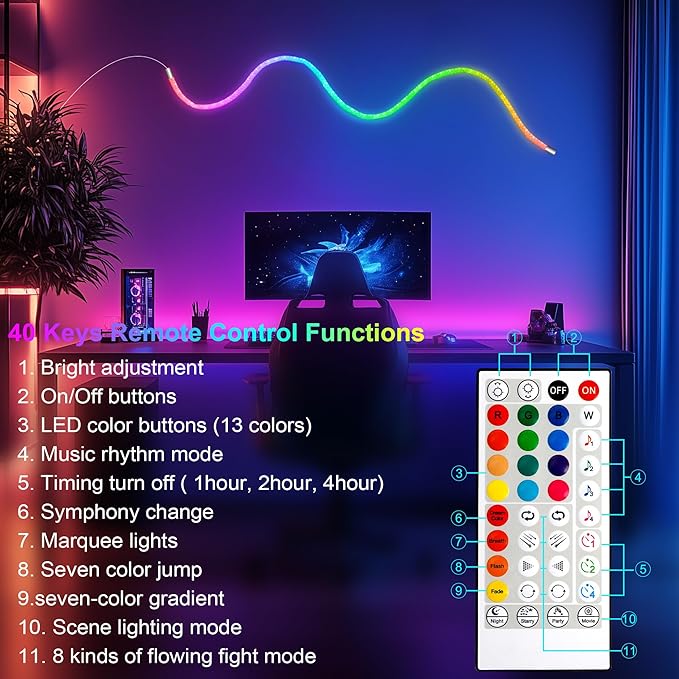 maylit 360 Degree Luminous Reticulate Weave Rope Lights, 16.4ft Addressable ICRGB LED Strip Lights, Music Sync, DIY Design, USB Powered Flexible LED Lights for Gaming Room Living Bedroom Wall Decor