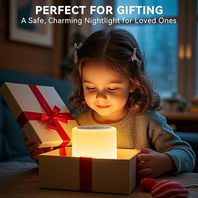 Auxmir Night Light for Kids Baby, Dimmable Touch Lamp for Nursery, 11 RGB Colors 5 Brightness, Portable Rechargeable Table Lamp for Nightstand, Kids Night Light for Bedroom Living Room, Brown-2 Pack