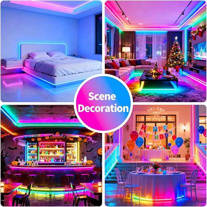 LED Strip Lights,RGB Music Sync Color Changing Led Lights with Smart App Control Remote & Remote Control,LED Lights for Bedroom,Room Essentials,Sense of Atmosphere Decorations(50FT-1Roll)