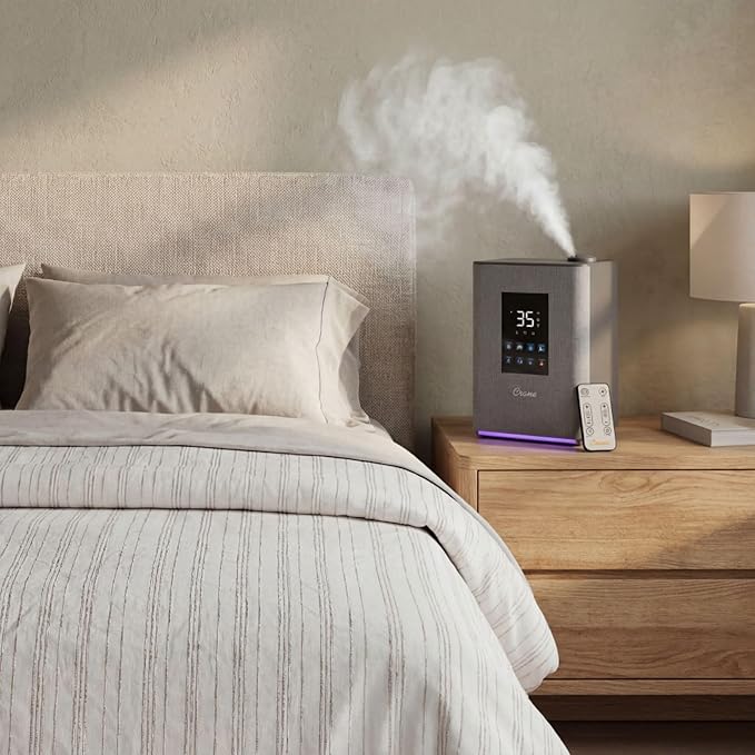 Crane 4.5L Warm and Cool Mist Humidifier, Top Fill Ultrasonic Humidifier for Large Room, Bedroom, Baby Nursery, Easy Clean, Humidifier with Essential Oil Tray, Humidifier with Humidistat & Remote
