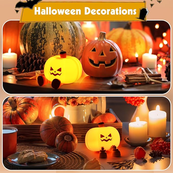 Cute Silicone Pumpkin Night Light, Rechargeable Dimmable Nursery Nightlight, Bedside Touch Lamp for Breastfeeding, Pumpkin Decor for Fall Decorations (Halloween)