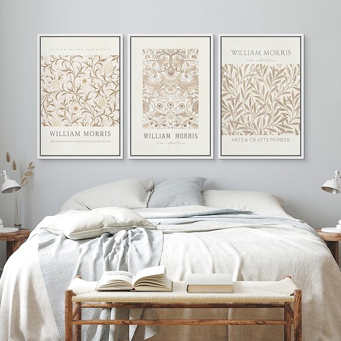 wall26 Framed Canvas Print Wall Art Set William Style Cotton Prints Exhibition Illustrations Modern Art Decorative Floral Botanical Minimal for Bedroom - 16"x24"x3 White