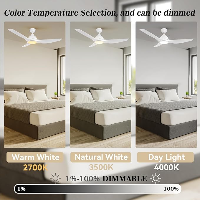SMAAIR Smart Ceiling Fan with Remote Control, 52 Inch Indoor Low Profile Modern Ceiling Fans with Dimmable LED Light Kit, Timer with 10 Speeds, Works with Alexa/Google Assistant/Siri Shortcut,White