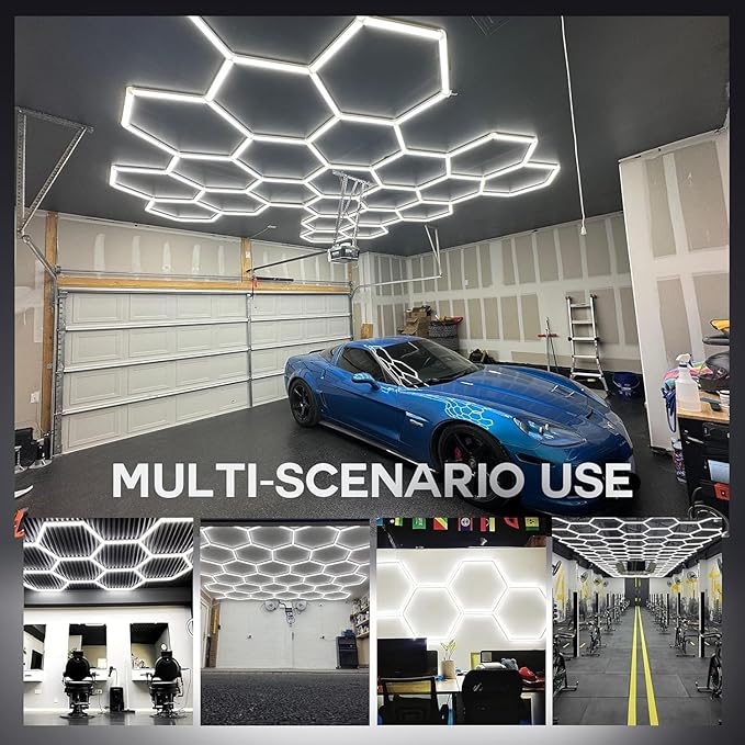 35Lights LED Hexagon Garage Lights,8-Hex Honeycomb Lights 38800Lumens Hexagon DIY Super Bright Car Detailing Ceiling 388W LED Shop Light for Warehouse Workshop Gym Basement