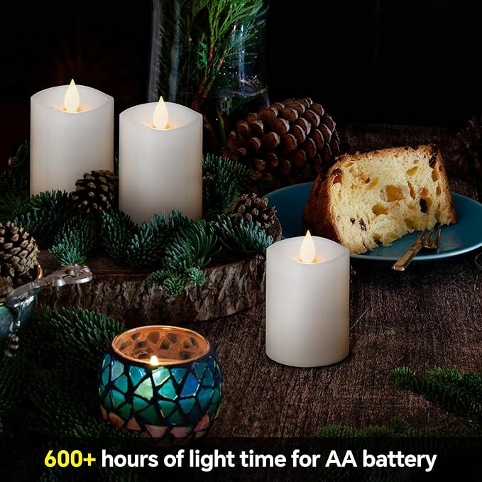 3x4 Flickering Flameless Candles Set of 3,Real Wax Pillar LED Battery Candles,with Timer,4 inch Flameless Candles with Remote,for Holiday Home Decor,White