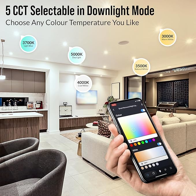 Smart Recessed Lighting: 6 inch 6 Pack WiFi Enabled, Color Changing, RGB Dimmable Ceiling Light with Easy Install Junction Box