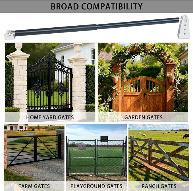 TB200commercial Door Closer, Hydraulic Gate Closer Outdoor for 50 to 125 Pounds in Weight,30 to 52 Inches in Width Gates on Farms, Ranches, Gardens, Sports Complexes，Fences and Home Yards（(Black)