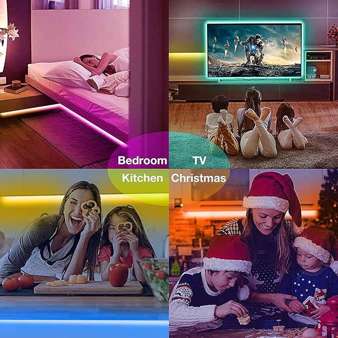 KIKO Battery Powered Led Strip Lights, 2x16.4Ft (32.8Ft),Two Sets of Strip Light with 4 AA Battery Box/USB RGB LED Lights, Remote and APP Control