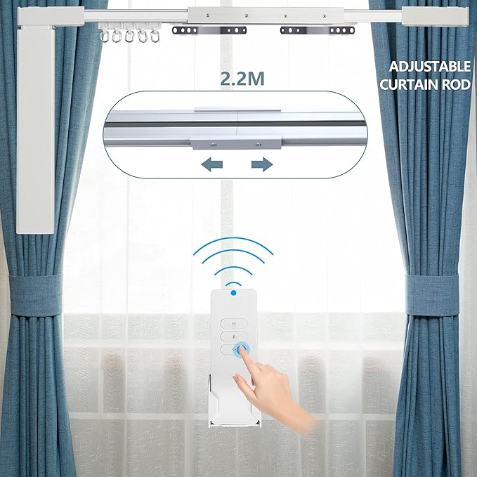 Electric Curtain Track 87"-244" Smart Curtains Motorized Opener Curtains Rod Super Silent Motor with Remote Control (79'')