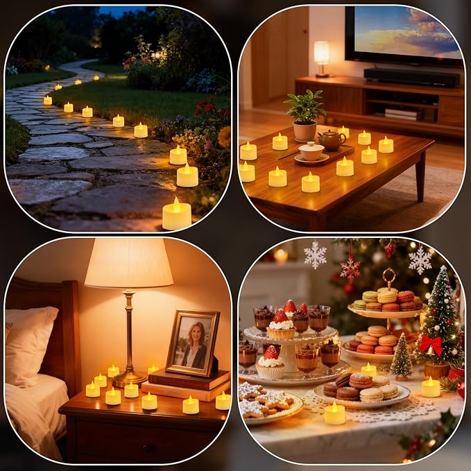Realistic Flameless Tea Lights - 50 Pack Mega Bulk Set with Dancing Flicker, Heavy-Duty LED Votives for Weddings, Events & Home Decor (Ivory Base, 50 Pack)