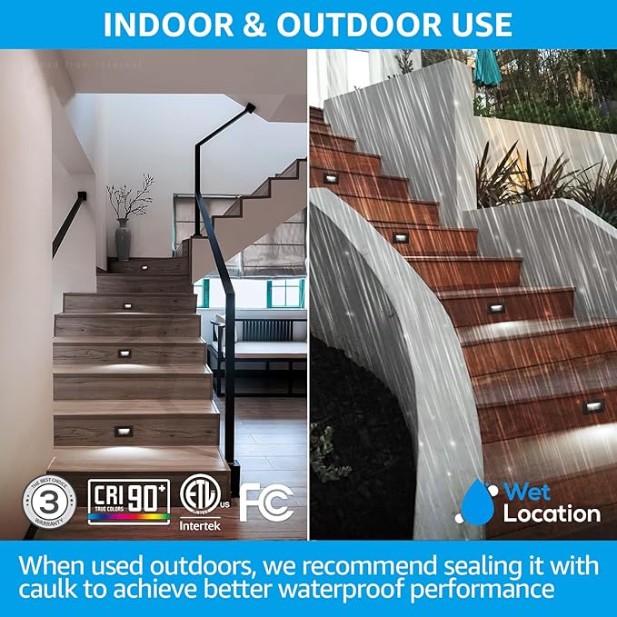LEONLITE 5CCT 120V LED Step Lights, 3.5W 150LM 5%-100% Dimmable Horizontal Stair Lights Indoor Outdoor Wet Location, CRI90+ & ETL, 2700K/3000K/3500K/4000K/5000K, Aluminum, Oil Rubbed Bronze, Pack of 6