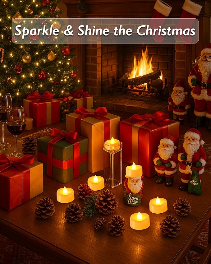 Raycare 50 Pack LED Tea Lights Battery Operated, 200+Hour Flickering Votive Candles, Realistic Fake Flameless TeaLights for Wedding Party Halloween Thanksgiving Christmas Decorations,Ivory Base