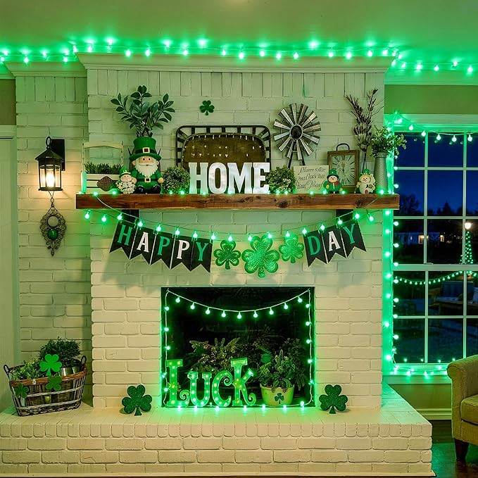 JMEXSUSS Connectable 100 LED Globe String Lights Indoor, 33ft 8 Modes Christmas String Light Plug in, Green Lights Outdoor for Room Bedroom Patio Deck Party St. Patrick's Day Decorations