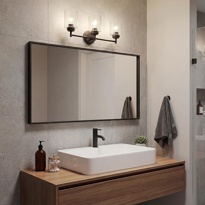 Kichler Winslow 21.5” Vanity Light in Black with Clear Seeded Glass, 3-Light Modern Bathroom Lighting Fixture, 45886BK