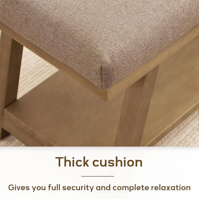 45" Entryway Bench Upholstered Storage Bench for Bedroom Shoe Rack Bench for Living Room, Hallway, Mudroom, Balcony, Sturdy Indoor Bench Seat Holds Up to 300 lbs (Brown)