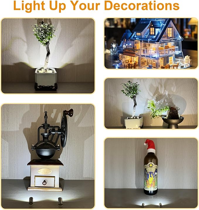 12 Pack Mini LED Lights, Cold White Small LED Light, Mini Spotlights for Displays, Wireless Small Spotlight Battery Powered, Dollhouse Light, Miniature Lights for Crafts, Party, Wedding