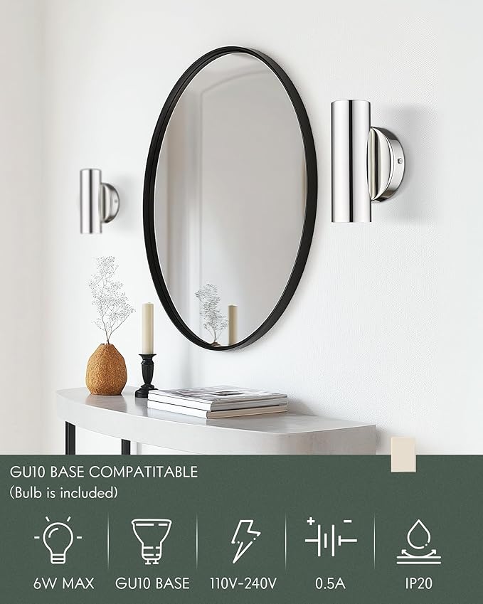 2-Light Wall Sconce, Indoor Up and Down Wall Lamp, Polished Chrome Wall Light for Bedroom Bathroom Stair Entryway, WL4830-2W-PC