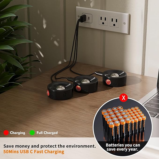 2" Rechargeable Mini Puck Lights w/Lanyard, Renter Friendly Magnetic Stick On Battery Operated Lights, Wireless Motion Sensor Light Indoor for Closet, Wall, Shelves, Kitchen, Locker - 3Pack/Black
