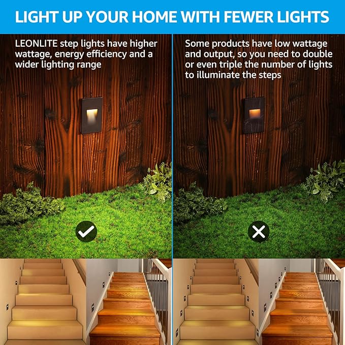 LEONLITE 12-Pack 3CCT 120V LED Step Lights, 3.5W 110LM 5%-100% Dimmable Indoor Outdoor Waterproof Vertical Stair Light, 3000K/4000K/5000K Selectable, CRI90, ETL, Aluminum, Oil Rubbed Bronze