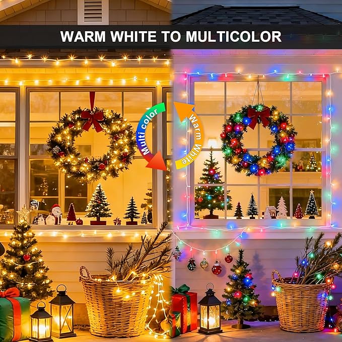 LAMPHOME Color Changing String Lights Plug in, 165Ft 500LED Warm White & Multicolor, Christmas & Easter String Lights Indoor Outdoor Waterproof, LED Tree Lights for Xmas Holiday Party Home Decor