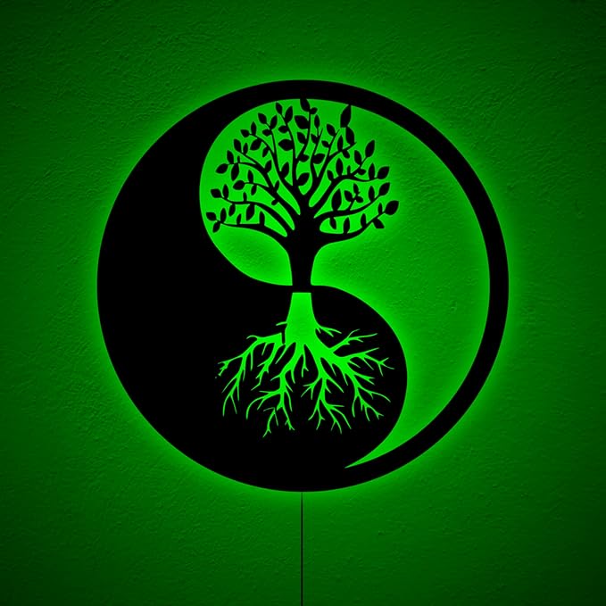 SAFESYZ Meditation Tree Wall Art with LED Lights, Yoga Room Decoration, Tree Inside Yin Yang Wall Sign, Yin Yang Decor, Home Office Decoration, Birthday Xmas Christmas Gifts, RGB 16 Colors Changing