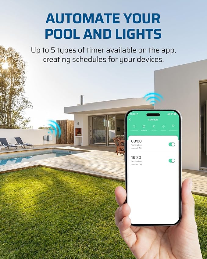 DEWENWILS Pool Pump Timer, Heavy Duty Outdoor WiFi Timer Box, 40A 240VAC 3HP, Work with Smart Life, Alexa, Google Assistant, Easy Wiring for Pool, Water Heater, ETL Listed