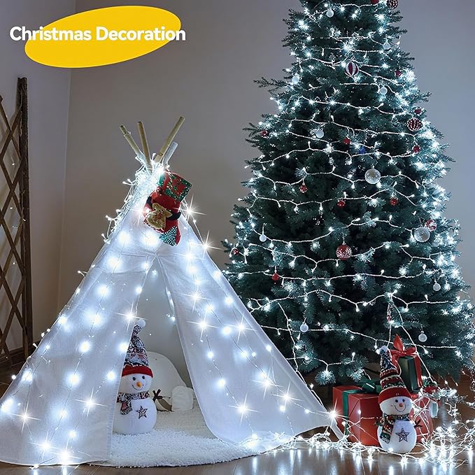 4 Pack 240LED Christmas Cool White Fairy Lights Battery Operated - 20FT Twinkle Lights with 2 Lighting Modes Indoor Outdoor, Waterproof Led Fairy String Lights for Bedroom, Classroom, Dorm, DIY Decor