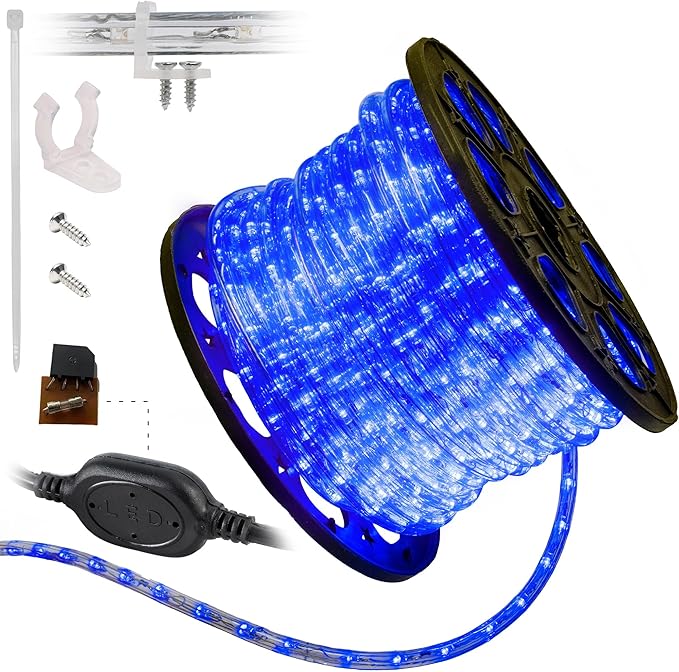 WYZworks 1656LEDs 150ft LED Outside Rope Lights, Outdoor ETL Certified Waterproof Permanent 360 Degree Light Emitting, Flexible Tube, Connectable, Christmas Palm Tree Exterior Landscape, Blue
