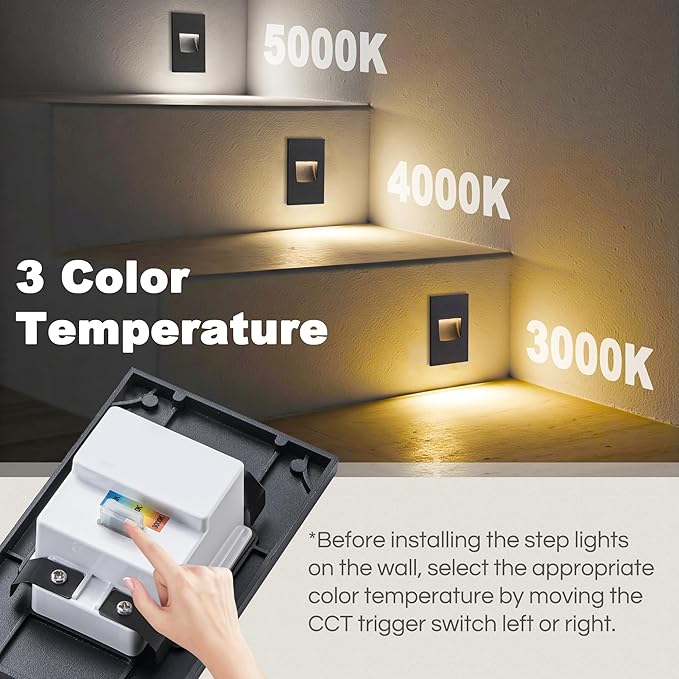 FTL Stair Lights Indoor LED Outdoor Step Lights, 12V Low Voltage Deck Step Lights Color Changing 3000K/4000K/5000K 3.5W 150LM Stairway Light, Vertical Waterproof Black Aluminum, 4-Pack