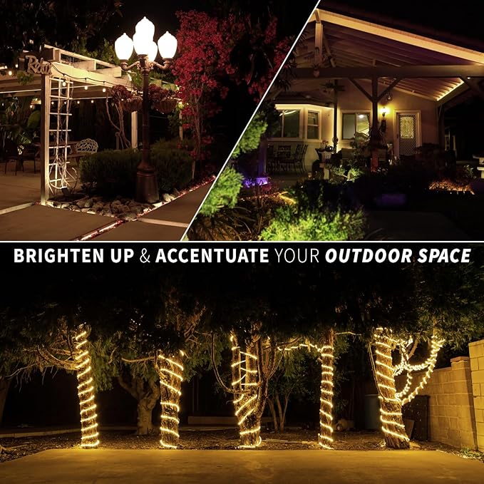 WYZworks 1656LEDs 150ft LED Outside Rope Lights, Outdoor ETL Certified Waterproof Permanent 360 Degree Light Emitting, Flexible Tube, Connectable, Christmas Palm Tree Exterior Landscape, Warm White