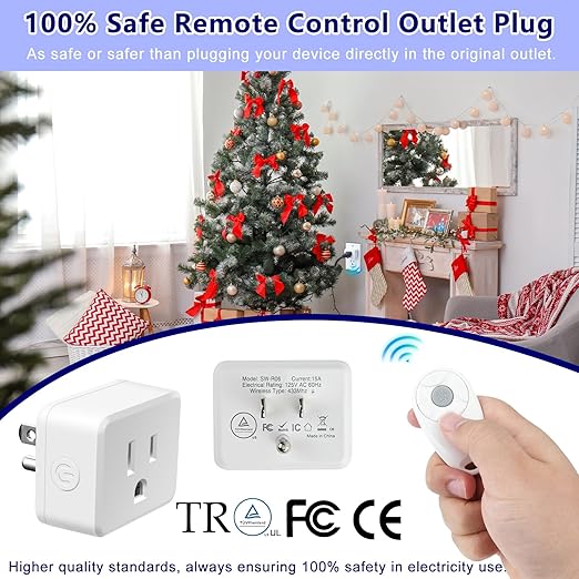 Greencycle Remote Control Outlet,Wireless Light Switch and Outlet Plug,Remote Outlets Switch,No Wiring Needed,500ft Range Coverage,15A/1500W for Lamps,Fans,TV,FCC Certified, White