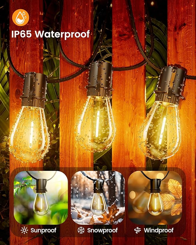 Torkase Outdoor String Lights 180FT, Patio Lights with 53 Dimmable S14 Plastic Bulbs 2 Spare, 2200K Waterproof Connectable Hanging Lights for Backyard Porch Cafe Party Decor