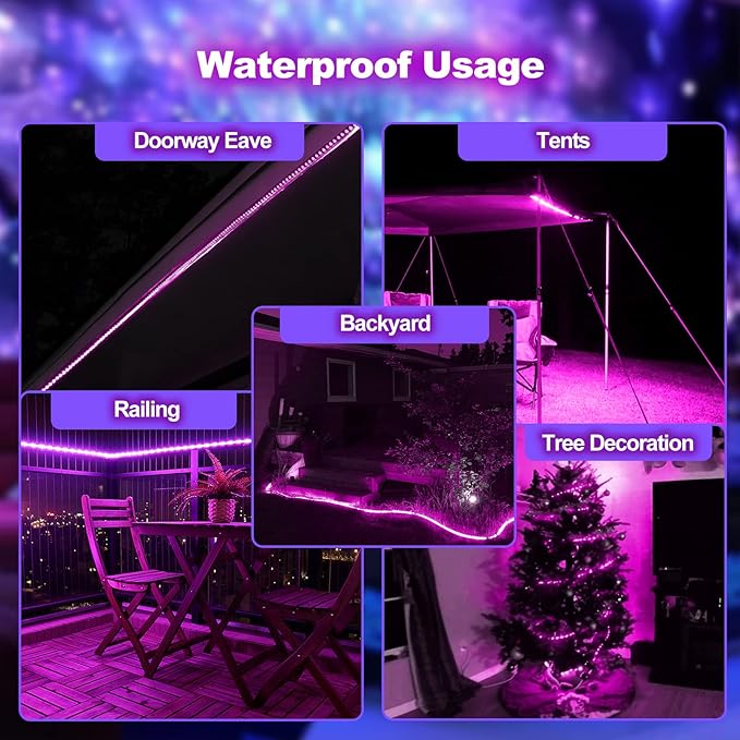 Waterproof 40Ft Black Light Strip, IP65 Black Light Fixtures Kit, 720 LED Strip with 12V Power Supply for Outdoor Indoor Halloween Glow Neon Party Resin Curing Display Cabinet Posters Boat