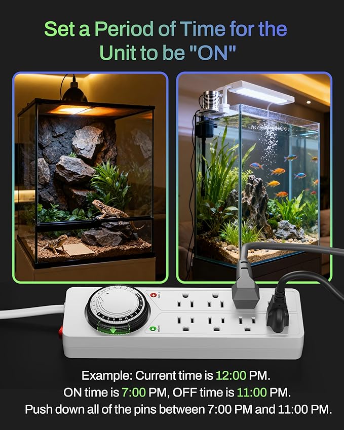 BN-LINK 8 Outlet Surge Protector with Mechanical Timer, 4 Timed & 4 Always-On Outlets, ETL Listed, 4ft Cord, 1875W, for Aquarium, Grow Lights, Christmas Decor, White
