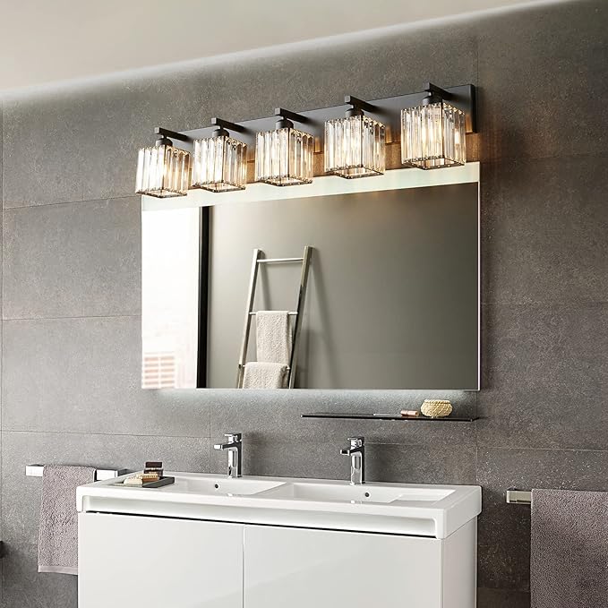 19.5" KnurledBrassWallSconcesSetof2,BronzeBathroomVanityLightFixtureswithWaterRipplesGlassTube,ModernLampforBedroom,LivingRoom,Hallway,Staise,Mirror,Kitchen