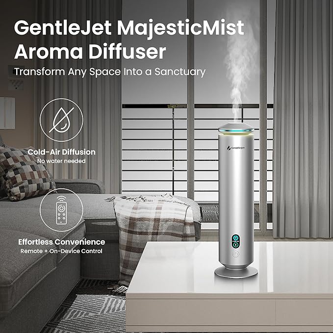 MajesticMist WiFi Waterless Essential Oil Diffuser, Aluminum Cold-Air Aroma Diffuser for Large Rooms up to 1000 sq ft, App & Remote Control, 4oz, USB-C Plug-in, Quiet, LED Display