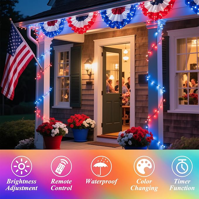 35 Colors Changing Christmas Lights, 98FT 300 LED 4th of July String Lights Green Wire with Remote, Waterproof Twinkle Light for Xmas Tree Holiday Party Indoor Outdoor