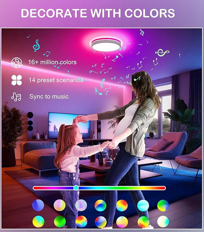 CLOUDY BAY 8 Inch LED Smart Ceiling Light,Flush Mount Ceiling Fixture,15W 2700-6500K CCT,2W RGB,Compatible with Alexa and Google Home Assistant,White Finish