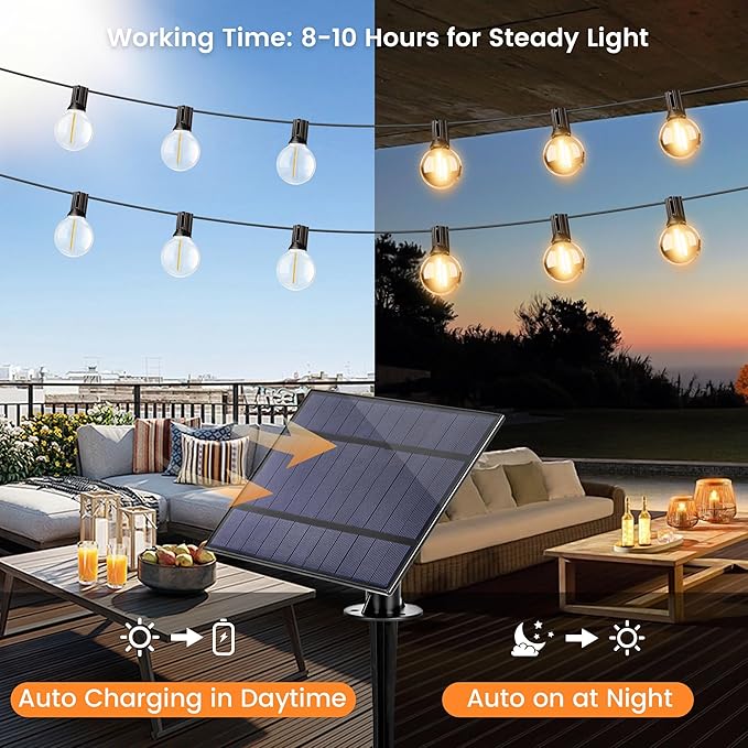 OHLUX 60FT Solar Globe String Lights Outdoor, Shatterproof Solar Patio Lights with Remote, 27 Dimmable LED Filament G40 Bulbs, 2200K Soft Warm White Edison Hanging Light for Outside Backyard Deck