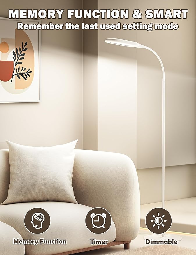 deeloop LED Floor Lamp, CRI 95+ Bright Floor Lamps for Bedroom with 4 Hours Auto Off, Stepless Dimming & 3000K-6000K Colors Standing Lamp for Living Room with 360° Rotation Reading Lamp for Office