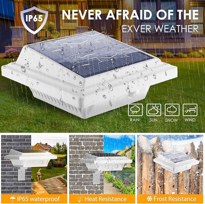 KEENZO Outdoor Solar Lights - Gutter Lights 4pcs,Solar-Powered LED Wall/Fence/Step/Deck Lights with 25 Cool White LED,Outdoor Waterproof Lighting for Garden,Patio,Backyard,Pathway and Eaves Wall