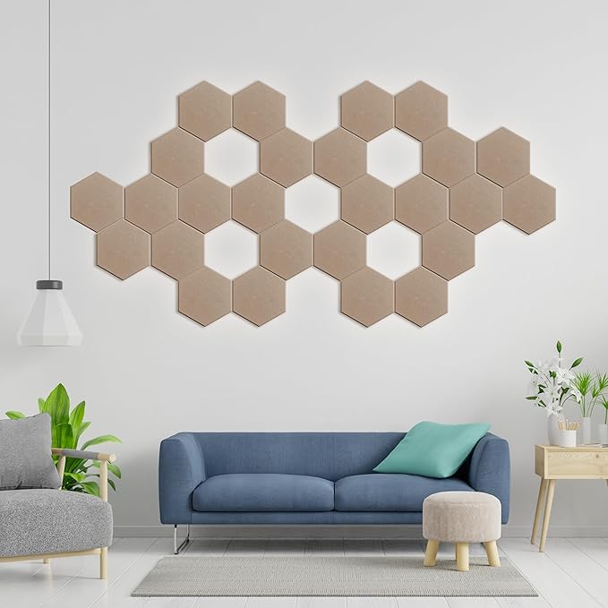 Hexagonal Acoustic Panels-12 Pack High-Density Sound Absorbing Panels 12"X10"X0.4" for Enhanced Noise Reduction, DIY Design, Idea for Studios, Offices, and Home Theaters(Dark Camel)