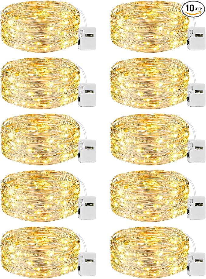 10 Pack Fairy Lights Battery Operated - 7ft 20 Led Twinkle Lights 3 Modes, Bulk Mini String Lights Waterproof for Mason Jars Vases Crafts Party Wedding Decoration Christmas -Warm White