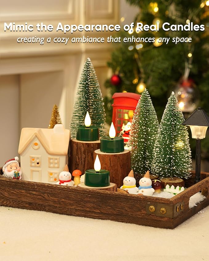Amagic Flameless Green Timer Remote Tealights Candles, 3D Black Wick Flickering Tea Light, 300+Hour Colored Votive Candles Battery Operated, Set of 24 for Christmas, Theme Party, Holiday, Home Decor